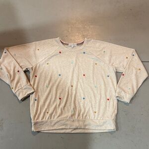 PJ Salvage Beige Sweater with Multicolor Hearts